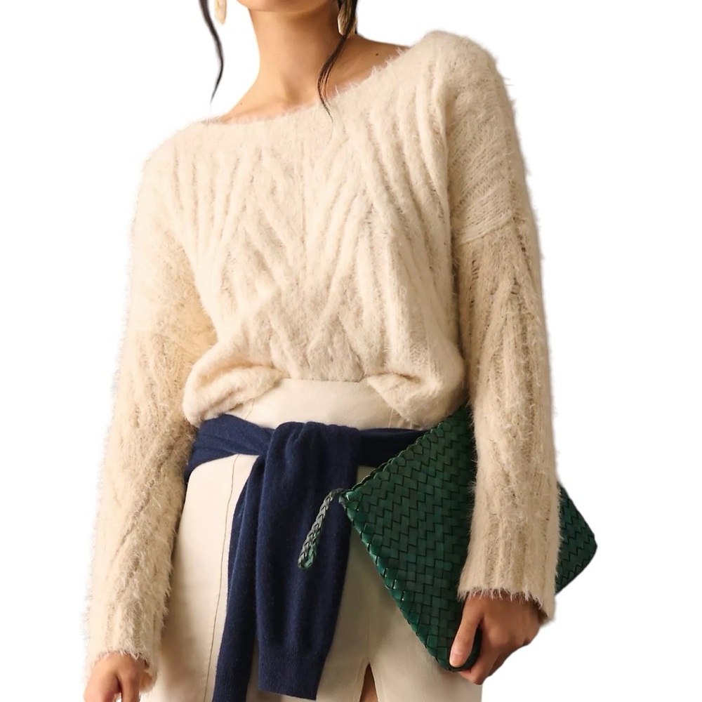 Anthropologie Eyelash Cable-Knit Sweater Beige long sleeve size L